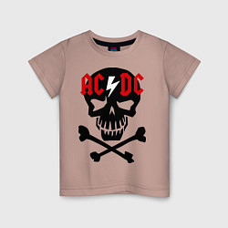 Футболка хлопковая детская AC/DC Skull, цвет: пыльно-розовый