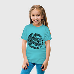 Футболка хлопковая детская Кельтский дракон цвета бирюзовый — фото 2