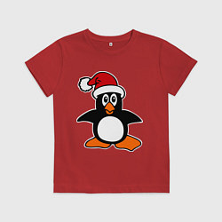 Футболка хлопковая детская Новогодний пингвин, цвет: красный