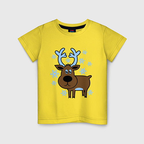 Детская футболка Олень и снежинки / Желтый – фото 1