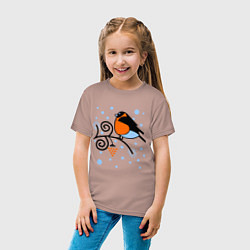 Футболка хлопковая детская Снегирь на ветке рябины, цвет: пыльно-розовый — фото 2