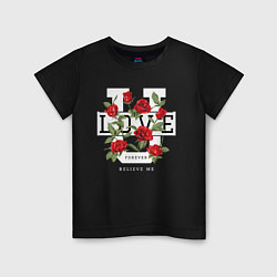 Футболка хлопковая детская Love u forever flowers, цвет: черный