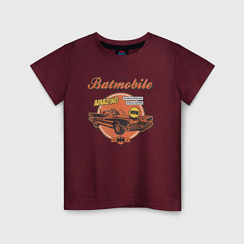 Детская футболка Batmobile / Меланж-бордовый – фото 1
