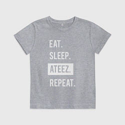 Футболка хлопковая детская ЕСТЬ СПАТЬ ATEEZ ПОВТОРИТЬ, цвет: меланж