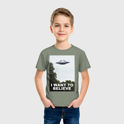 Футболка хлопковая детская I WANT TO BELIEVE, цвет: авокадо — фото 2