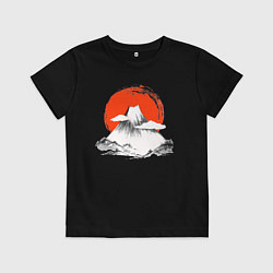 Футболка хлопковая детская Гора Фудзияма, цвет: черный