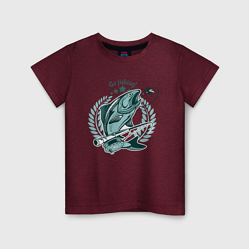 Детская футболка Go Fishing! / Меланж-бордовый – фото 1