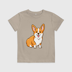 Футболка хлопковая детская Корги, цвет: миндальный