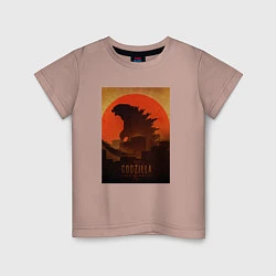 Футболка хлопковая детская Godzilla and red sun, цвет: пыльно-розовый