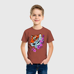 Футболка хлопковая детская Тигр, цвет: кирпичный — фото 2