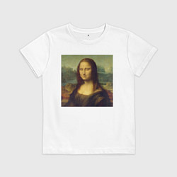 Футболка хлопковая детская Mona Lisa pixels, цвет: белый