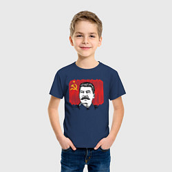 Футболка хлопковая детская Сталин и флаг СССР, цвет: тёмно-синий — фото 2