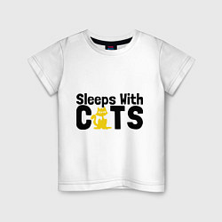 Футболка хлопковая детская Sleeps with cats, цвет: белый