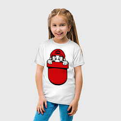 Футболка хлопковая детская Марио в кармане, цвет: белый — фото 2