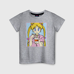 Футболка хлопковая детская Sailor Moon Usagi Tsukino, цвет: меланж