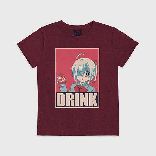 Детская футболка DRINK / Меланж-бордовый – фото 1
