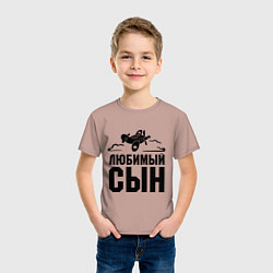 Футболка хлопковая детская Любимый сын-авиатор, цвет: пыльно-розовый — фото 2