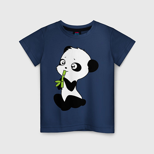 Детская футболка Пандочка и бамбук / Тёмно-синий – фото 1