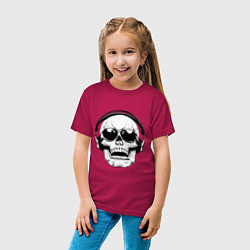 Футболка хлопковая детская Skull Music lover, цвет: маджента — фото 2