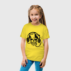 Футболка хлопковая детская Череп с наушниками, цвет: желтый — фото 2
