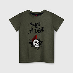 Футболка хлопковая детская Punks not dead, цвет: меланж-хаки