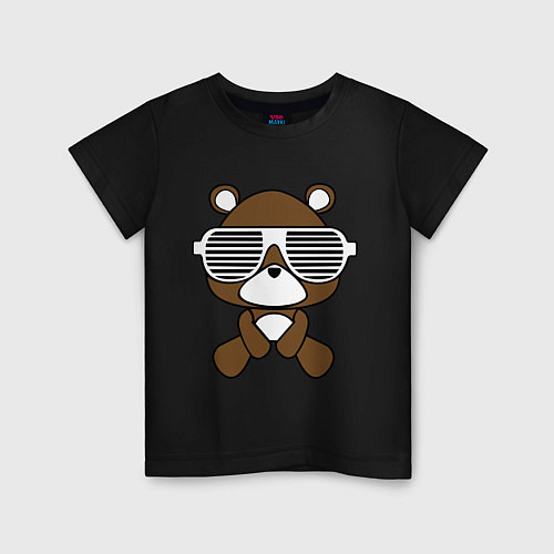 Детская футболка Мишка в очках жалюзи / Черный – фото 1