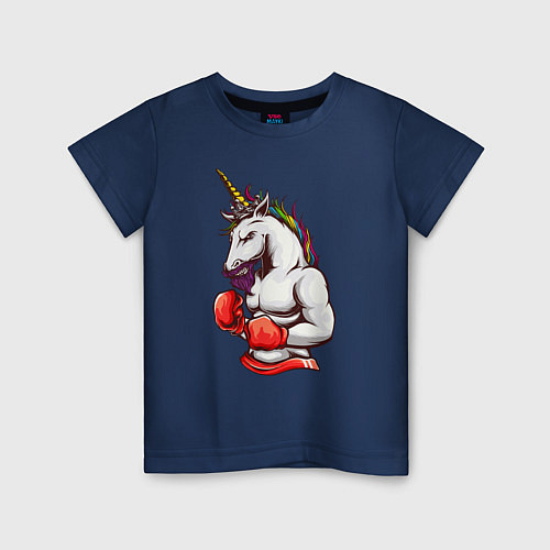 Детская футболка Единорог боксер / Тёмно-синий – фото 1