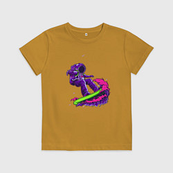Футболка хлопковая детская Астронавт серфер, цвет: горчичный