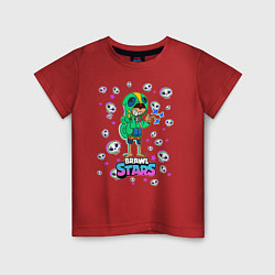 Футболка хлопковая детская Brawl STARS Леон, цвет: красный