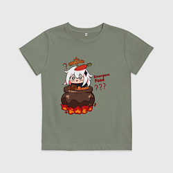Футболка хлопковая детская Genshin Impact Paimon food, цвет: авокадо