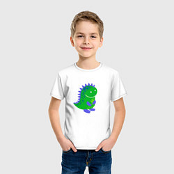 Футболка хлопковая детская Зеленый дракончик-динозаврик, цвет: белый — фото 2