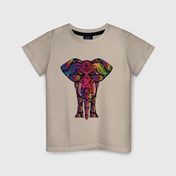 Футболка хлопковая детская  Слон с орнаментом, цвет: миндальный