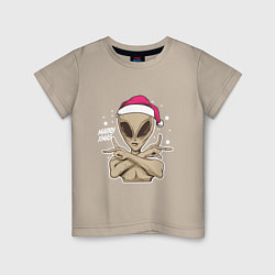 Футболка хлопковая детская Alien Santa, цвет: миндальный