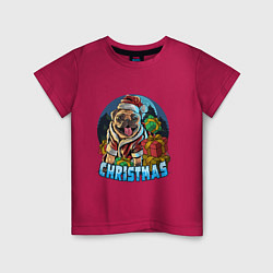 Футболка хлопковая детская Рождественский мопс, цвет: маджента