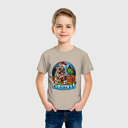 Футболка хлопковая детская Рождественский мопс, цвет: миндальный — фото 2