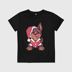 Футболка хлопковая детская Рождественский пёсик, цвет: черный