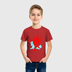 Футболка хлопковая детская Cyberpunk neon samurai, цвет: красный — фото 2