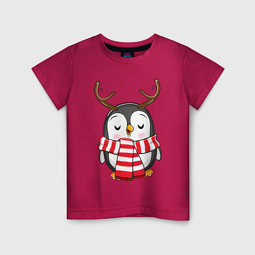 Детская футболка Пингвин в шарфике / Маджента – фото 1