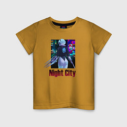 Футболка хлопковая детская Night City Nier: automata, цвет: горчичный