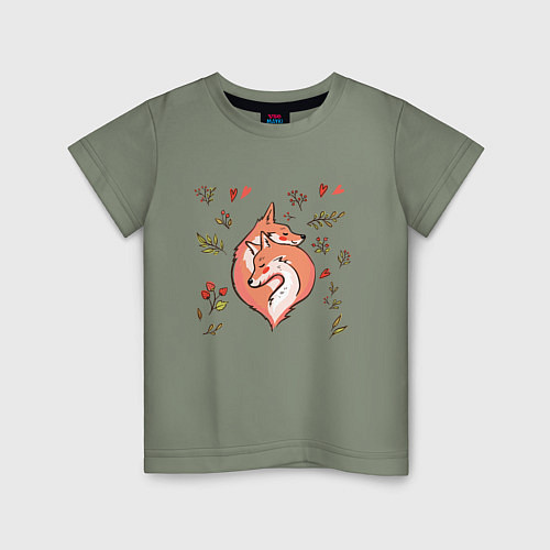 Детская футболка Влюблённые лисички акварелью / Авокадо – фото 1