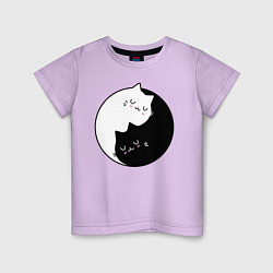 Футболка хлопковая детская Yin and Yang cats, цвет: лаванда