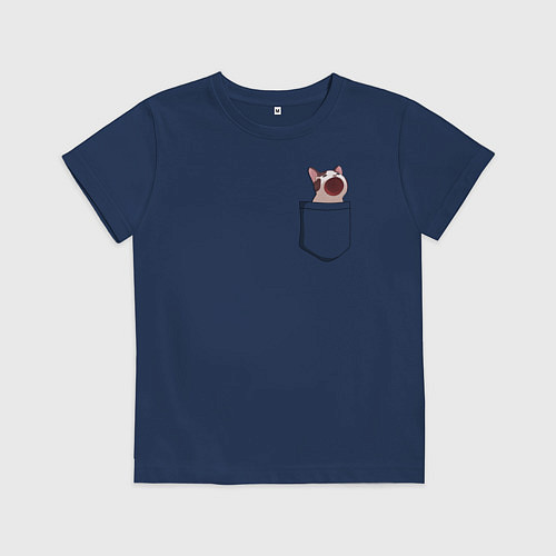 Детская футболка ПОП карманный КОТ / Тёмно-синий – фото 1