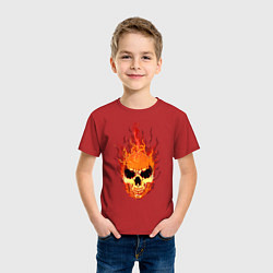 Футболка хлопковая детская Fire flame skull, цвет: красный — фото 2