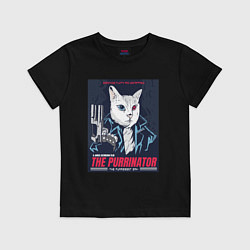 Футболка хлопковая детская Кот Терминатор пародия, цвет: черный