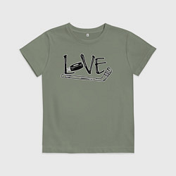 Футболка хлопковая детская Я люблю хоккей, цвет: авокадо
