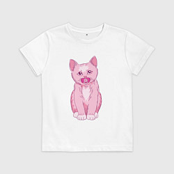 Футболка хлопковая детская Малыш Котёнок с соской, цвет: белый