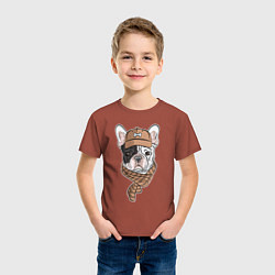 Футболка хлопковая детская ФРАНЦУЗСКИЙ БУЛЬДОГ В ШАПКЕ, цвет: кирпичный — фото 2