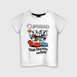 Футболка хлопковая детская Cuphead, Dont deal with devil, цвет: белый
