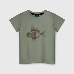 Футболка хлопковая детская Стимпанк Рыба Steampunk Fish Z, цвет: авокадо