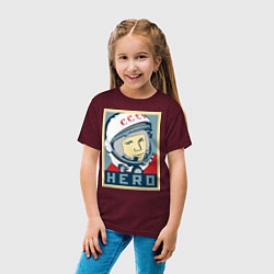 Футболка хлопковая детская Юрий Гагарин - HERO, цвет: меланж-бордовый — фото 2